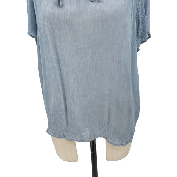 Amour Vert Blouse Top Shirt Tie Neck Short Sleeve Cupro Light Blue Size Small - Picture 3 of 7